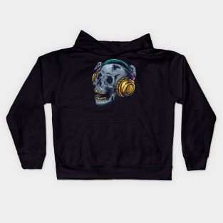 Skull Headphones Halloween Scary Bones Horror Skeleton Kids Hoodie